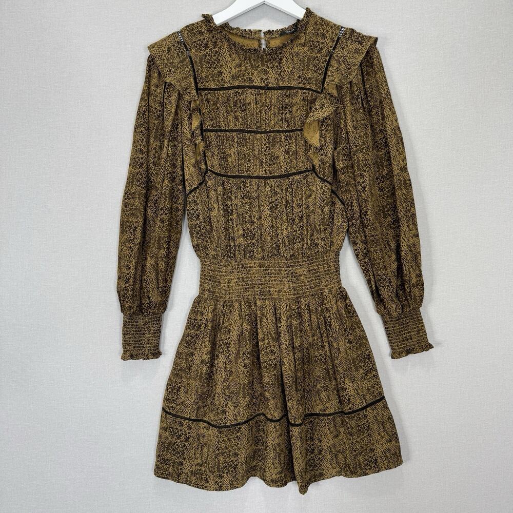 Rails Faren Dress‎ Womens Small Sepia Python Ruffle Smocked Fairy Grunge Cottage